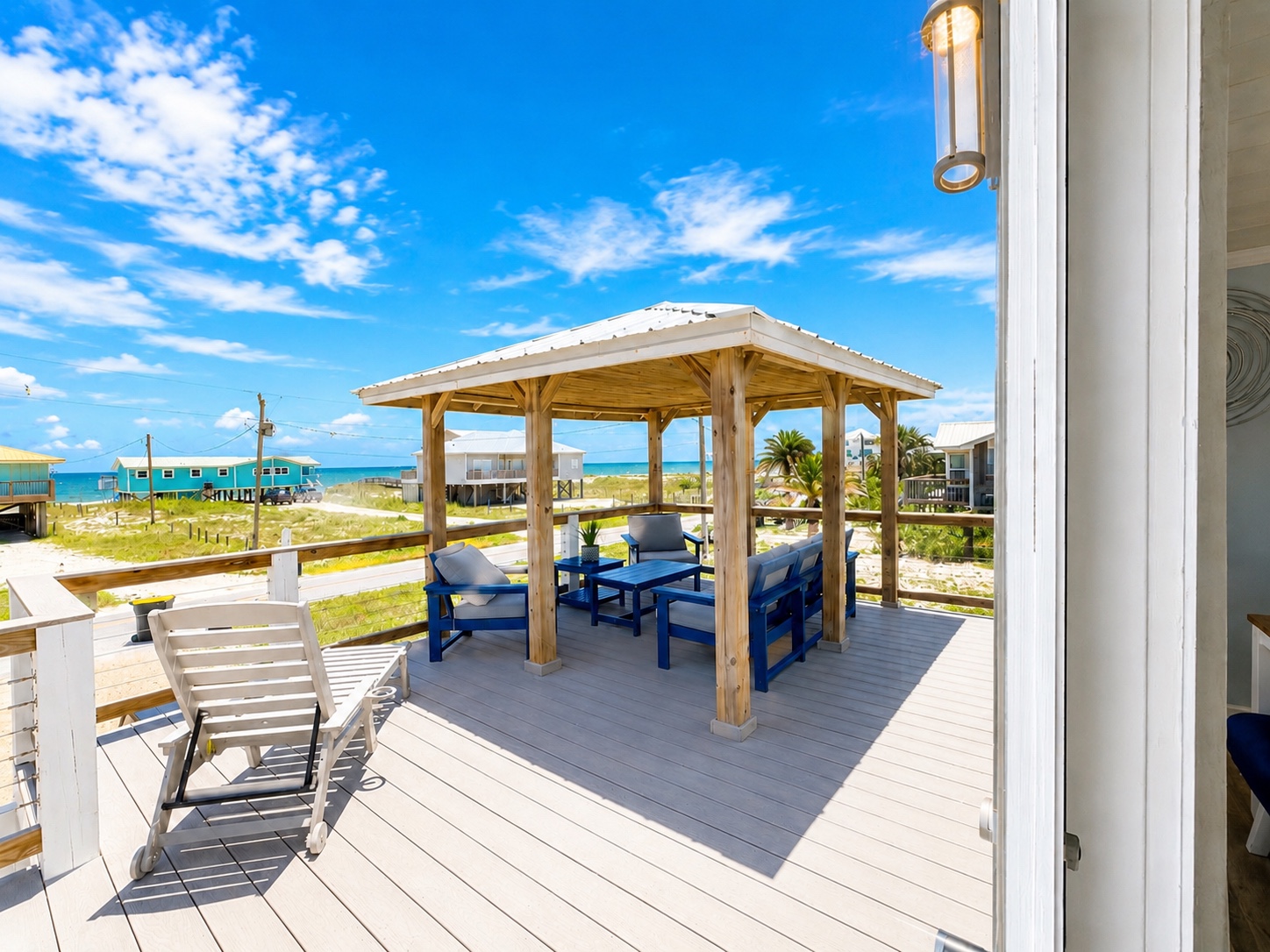 Good Tides Only pergola deck with a view of the Gulf